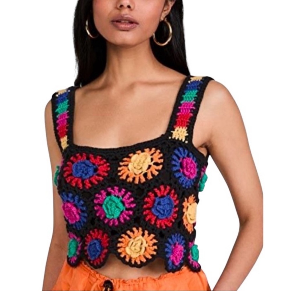 Farm Rio Colorful Crochet Women Top size Small